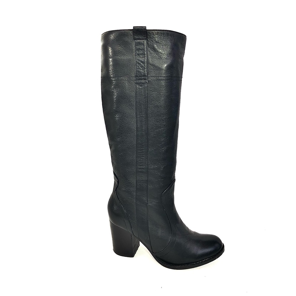 Steve Madden Black Leather Knee-High Heeled Boots